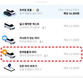 펫택시 예약 비용 비교