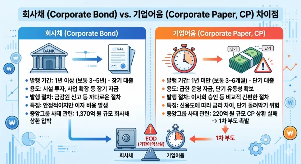 회사채 기업어음 CP 차이점 중앙일보 부도 EOD 인포그래픽
